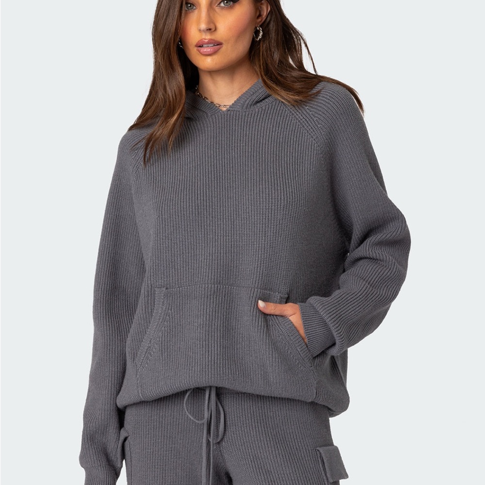 EDIKTED - wynter oversized knit hoodie in gray size small SOLD OUT IN ALL SIZES - Picture 3 of 5